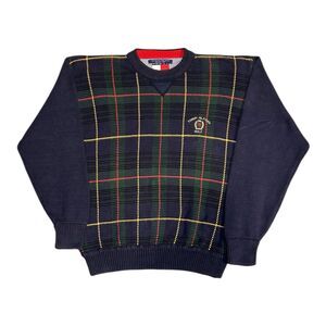 Vintage Tommy Hilfiger Golf Sweater Men’s Medium Black Watch Plaid Knit